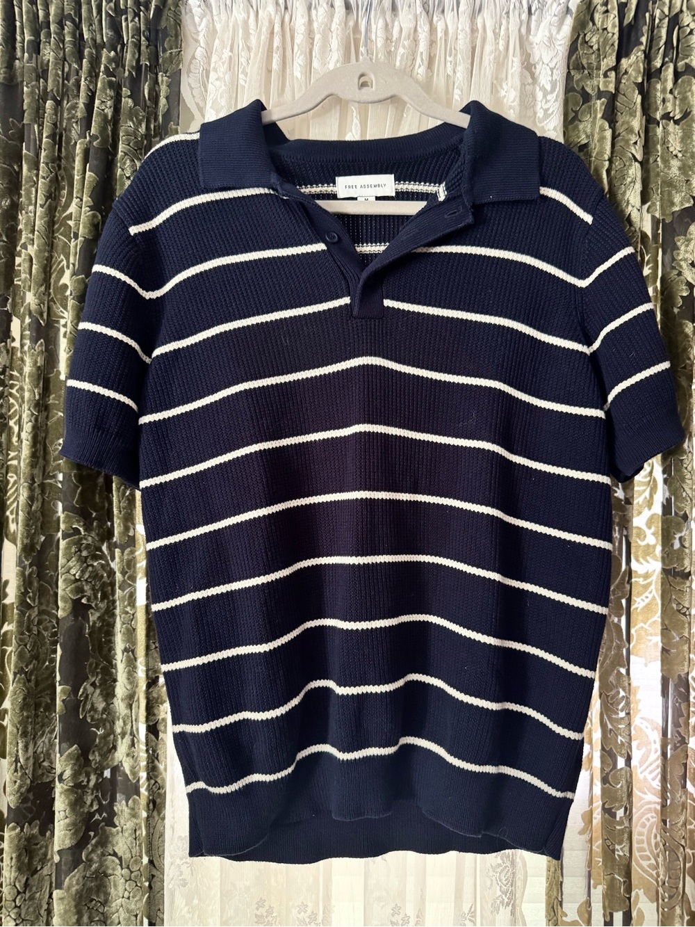 Striped Navy and Cream Polo Sweater